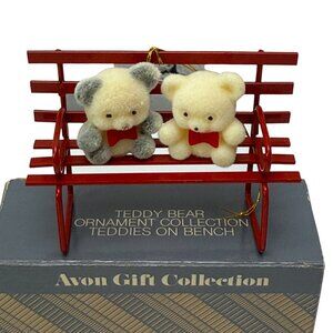 AVON Teddy Bears on Bench Vintage Christmas Ornament
